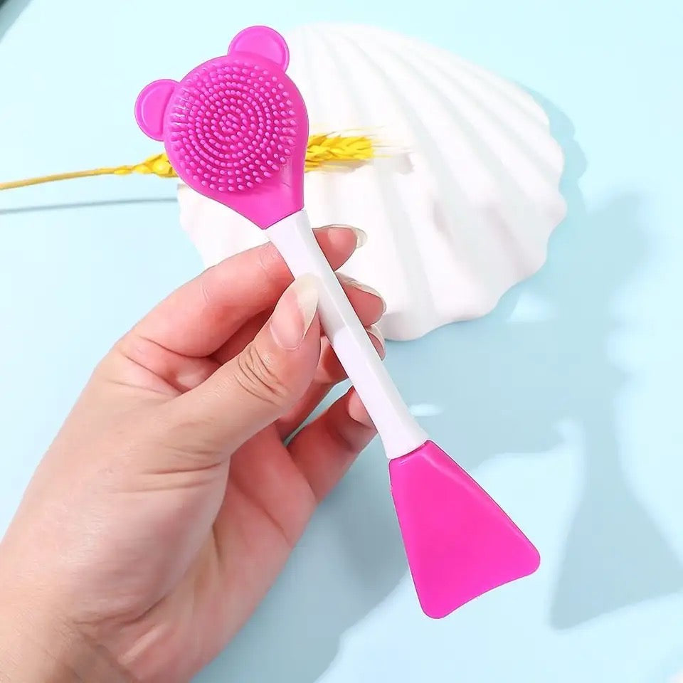 Bear Double Head Face Brush, Silicone Mud Film Facial Brush, Multifunctional Long Handle Silicone Applicator Women, Face Mask Cream Sticks Brush, Facial Mask Applicator, Makeup Removal Scrubber, Portable Salon Spa Facial Cleansing Brush Bear Double Head Face Brush, Silicone Mud Film Facial Brush, Multifunctional Long Handle Silicone Applicator Women, Face Mask Cream Sticks Brush, Facial Mask Applicator, Makeup Removal Scrubber, Portable Salon Spa Facial Cleansing Brush
